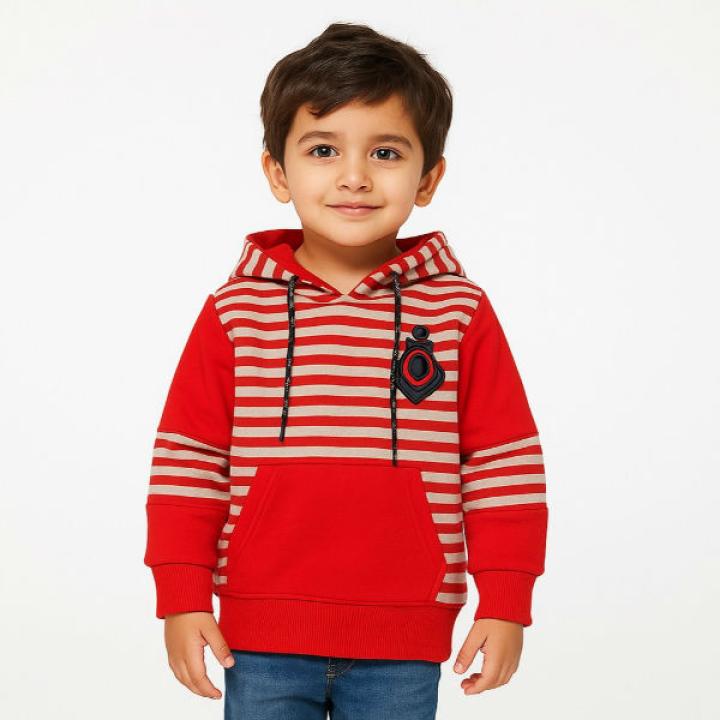 Boys Red Colorblock Striped Hoodie