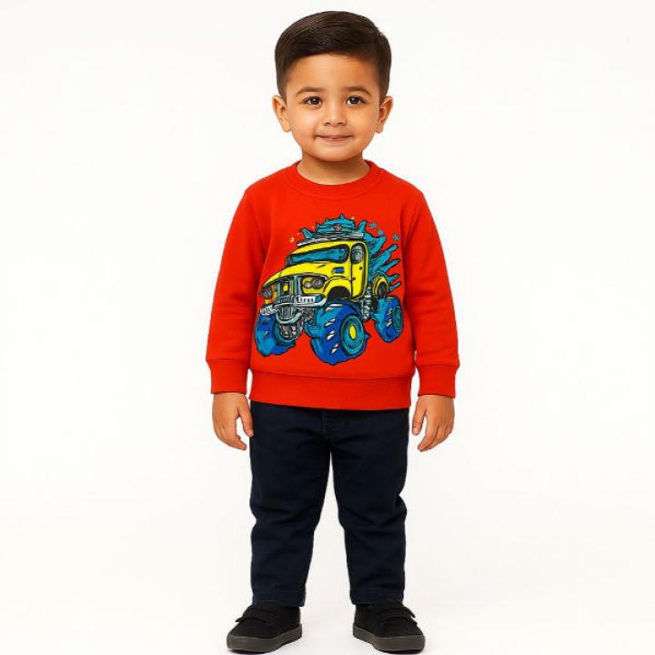 Boys Red Cotton Fleece Sweatshirt
