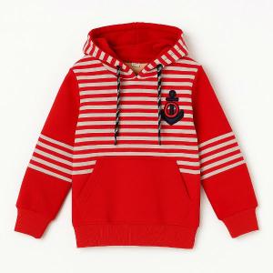 Boys Red Colorblock Striped Hoodie