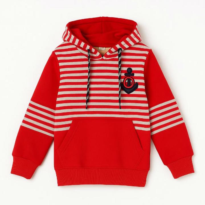 Boys Red Colorblock Striped Hoodie