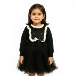 Girls Black Rabbit Wool Long Sleeves Frock