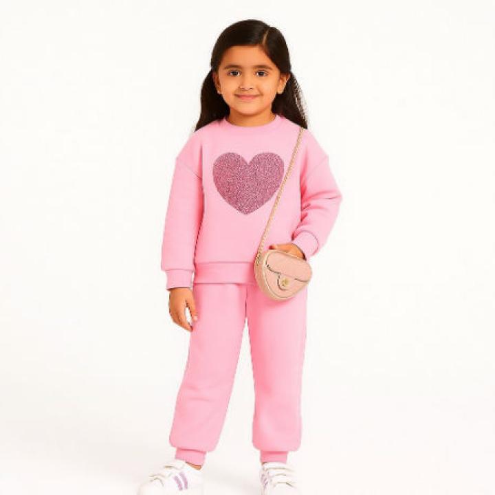Girls Heart Print Fleece Tracksuit