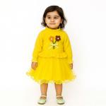 Girls Yellow Rabbit Wool Long Sleeves Frock