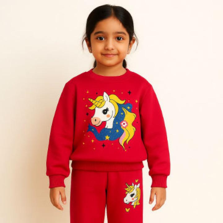 Girls Sequin Work Cotton Fleece Tracksuit