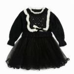 Girls Black Rabbit Wool Long Sleeves Frock
