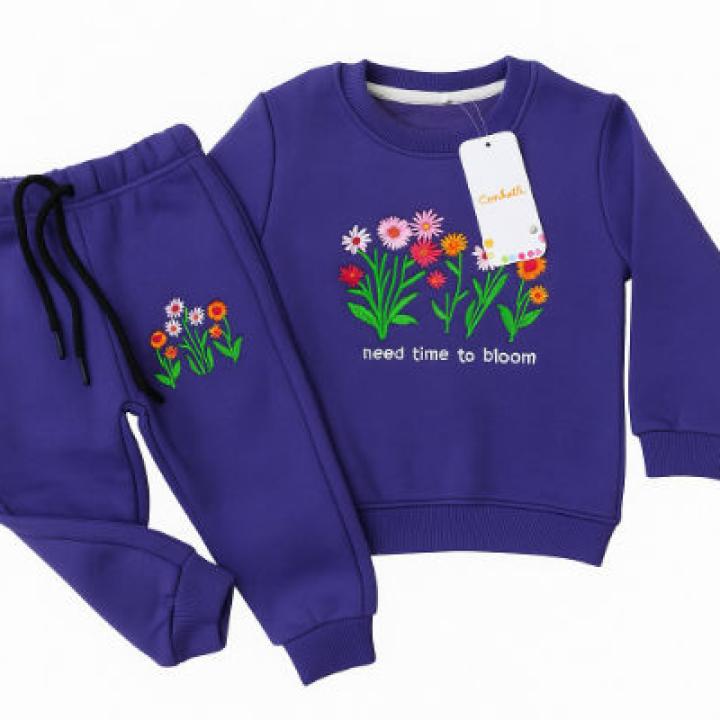 Girls Embroidered Cotton Fleece Tracksuit