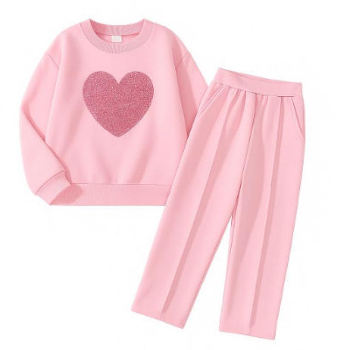 Girls Heart Print Fleece Tracksuit