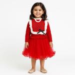 Girls Red Rabbit Wool Long Sleeves Frock