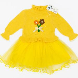 Girls Yellow Rabbit Wool Long Sleeves Frock