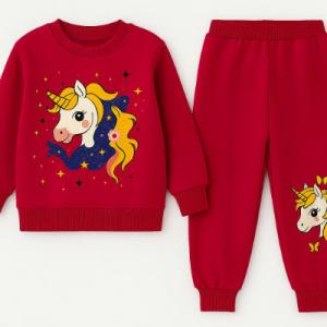 Girls Sequin Work Cotton Fleece Tracksuit