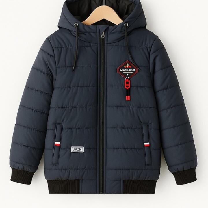 Boys Navy Blue Puffer Jacket Hoodie